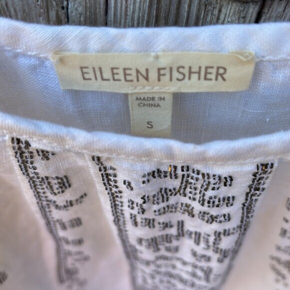 [New] Eileen Fisher (S) Ivory-White Organic Linen Sequined Cami Tank Top - Picture 4 of 8